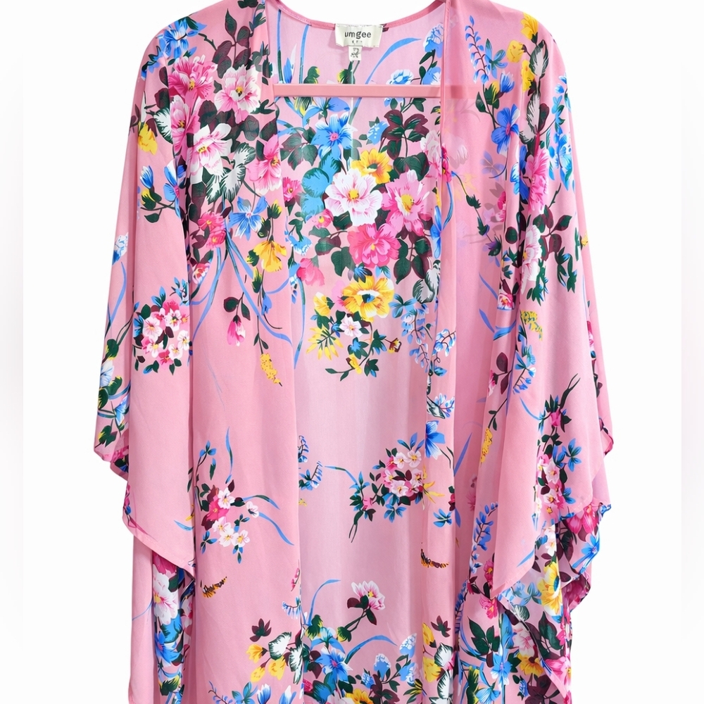Umgee Pink Floral Kimono Duster Beach Size Medium Large